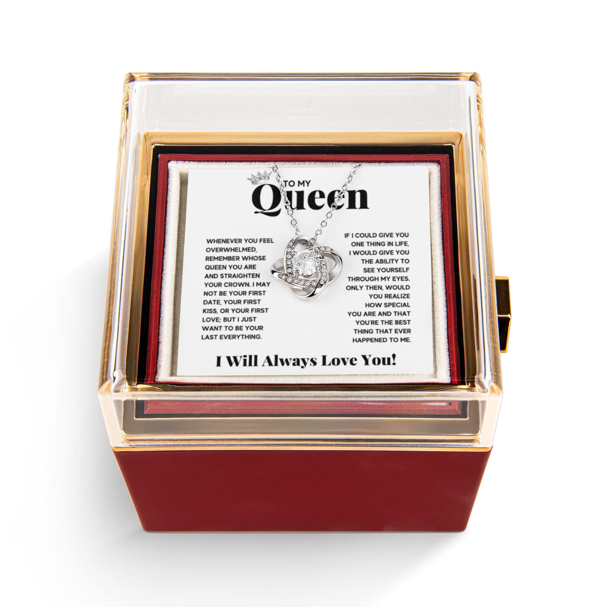To My Queen Love Knot Necklace Rose Box Gift Set