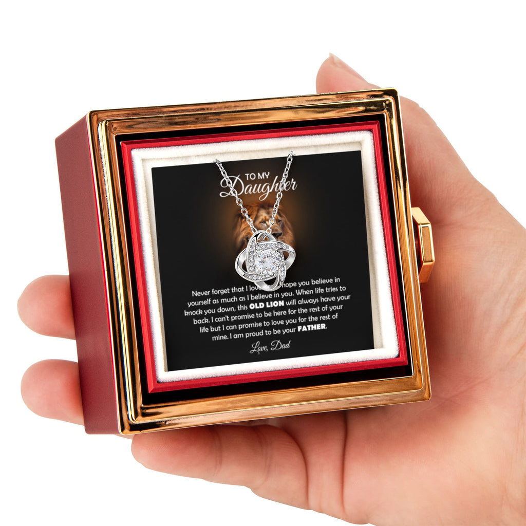 To My Daughter Lion Love Knot Necklace Rose Box Gift Set