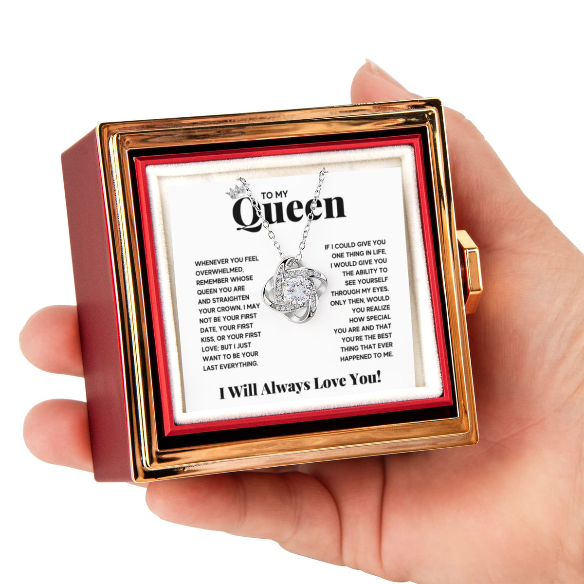 To My Queen Love Knot Necklace Rose Box Gift Set