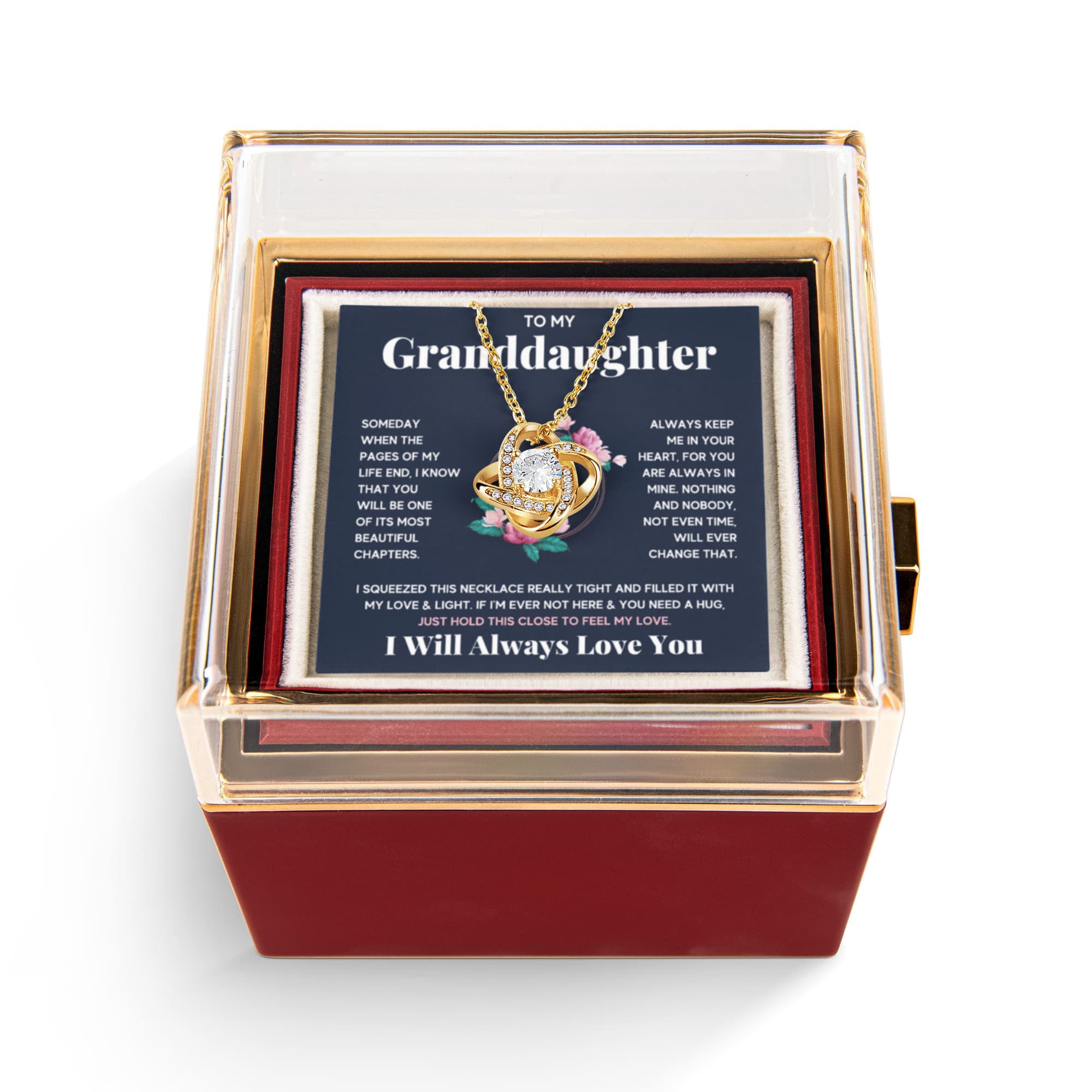 To My Granddaughter Circle Love Knot Necklace Rose Box Gift Set