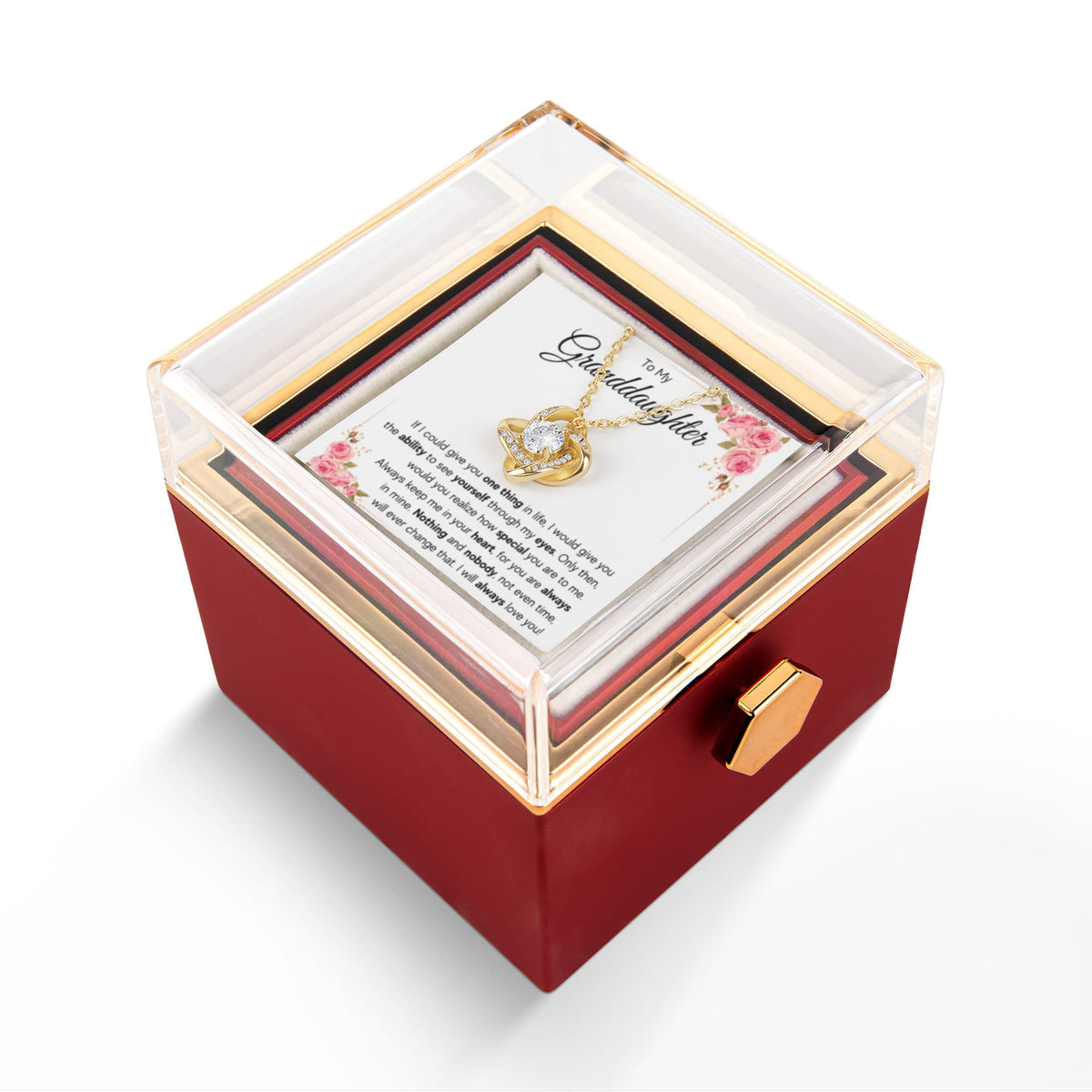 To My Granddaughter Eyes Love Knot Necklace Rose Box Gift