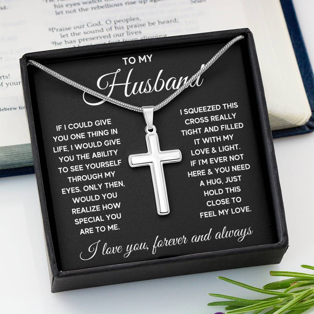 TO MY HUSBAND EYES SQUEEZED CROSS NECKLACE GIFT SET