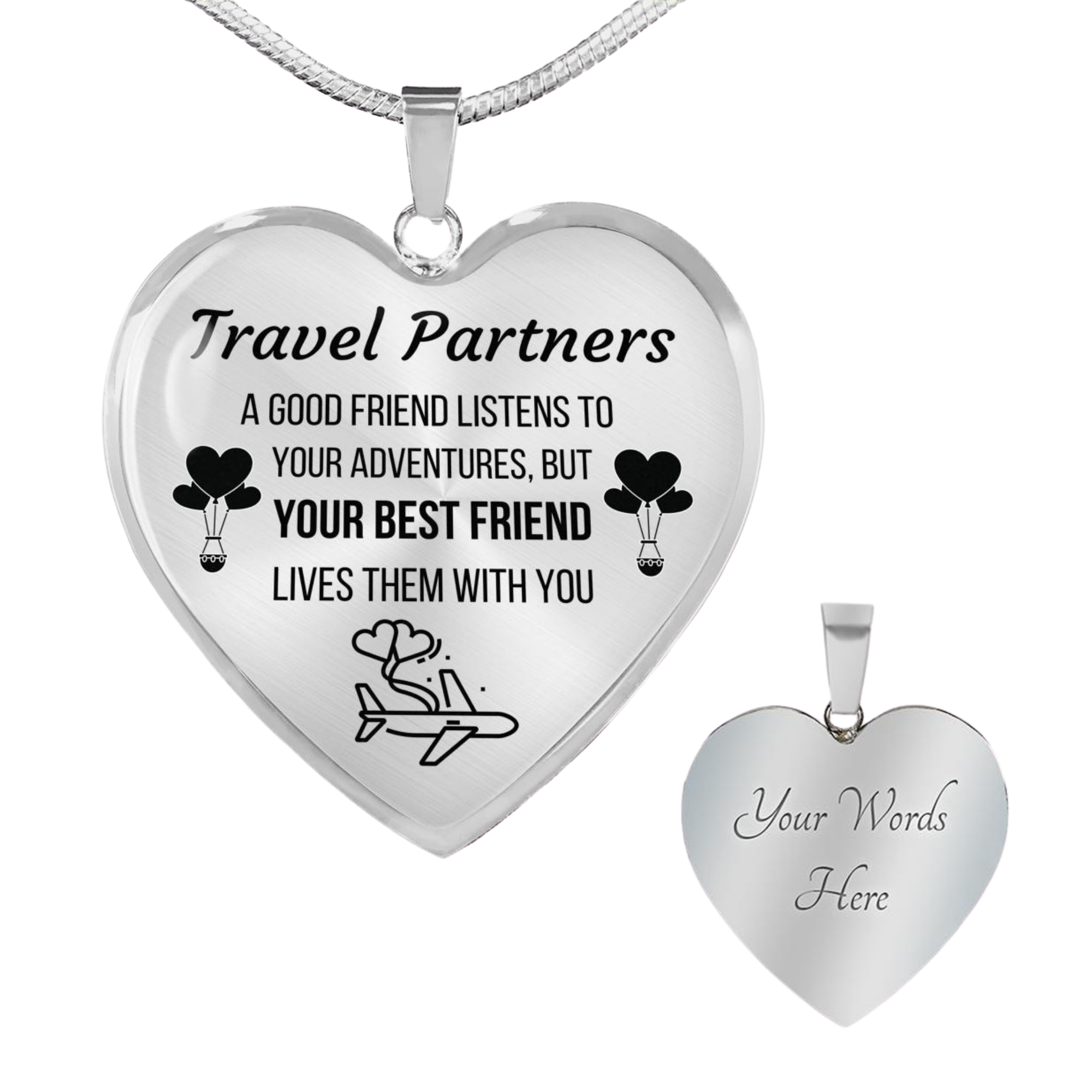 TRAVEL PARTNERS LUXURY NECKLACE | CUSTOM ENGRAVING | GIFT BOX - ON CLOUD NINE GIFTS