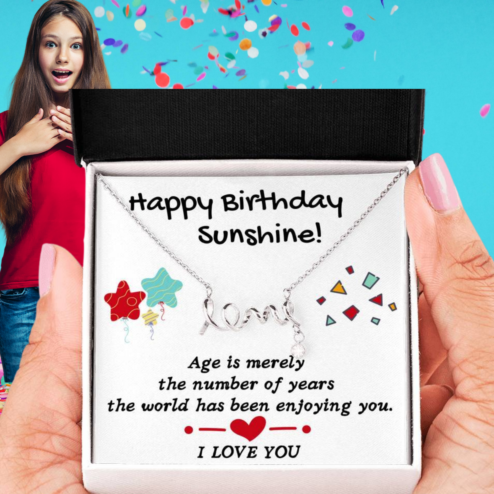 HAPPY BIRTHDAY SUNSHINE LOVE NECKLACE | MESSAGE CARD | GIFT BOX - ON CLOUD NINE GIFTS