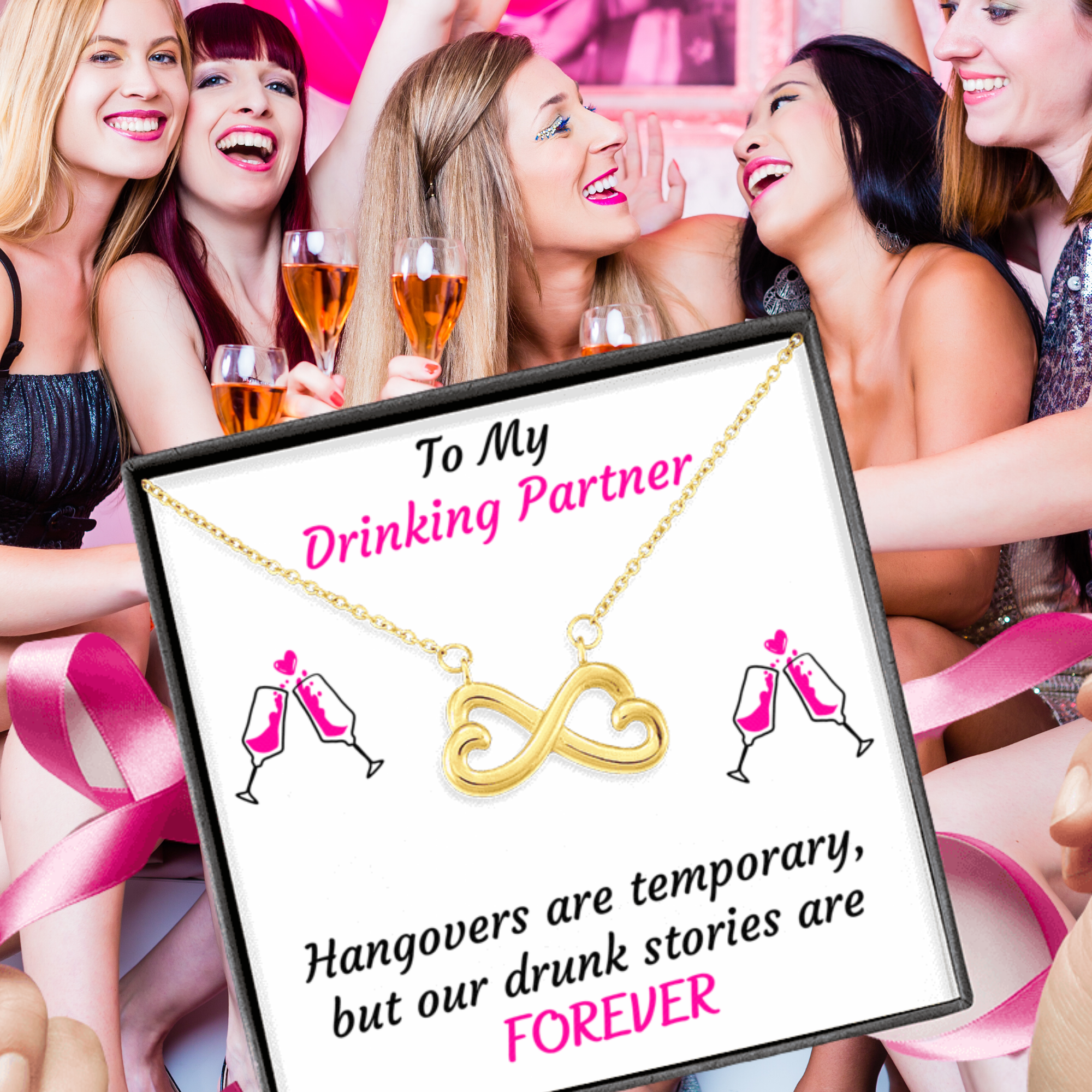 TO MY DRINKING PARTNER INFINITY NECKLACE | MESSAGE CARD | GIFT BOX - ON CLOUD NINE GIFTS
