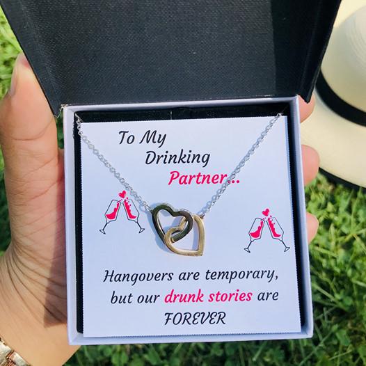 TO MY DRINKING PARTNER INTERLOCKING NECKLACE GIFT SET - ON CLOUD NINE GIFTS
