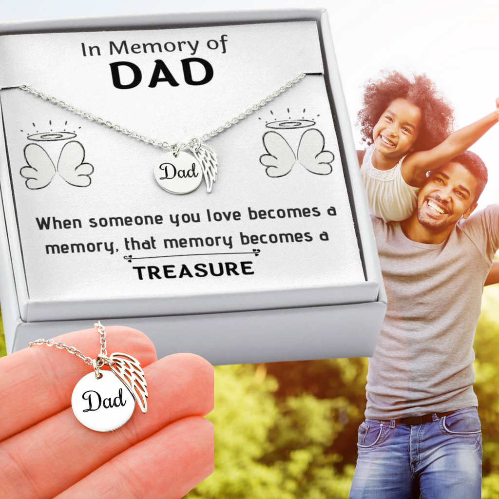 IN MEMORY OF DAD MEMORIAL NECKLACE | MESSAGE CARD | GIFT BOX - ON CLOUD NINE GIFTS