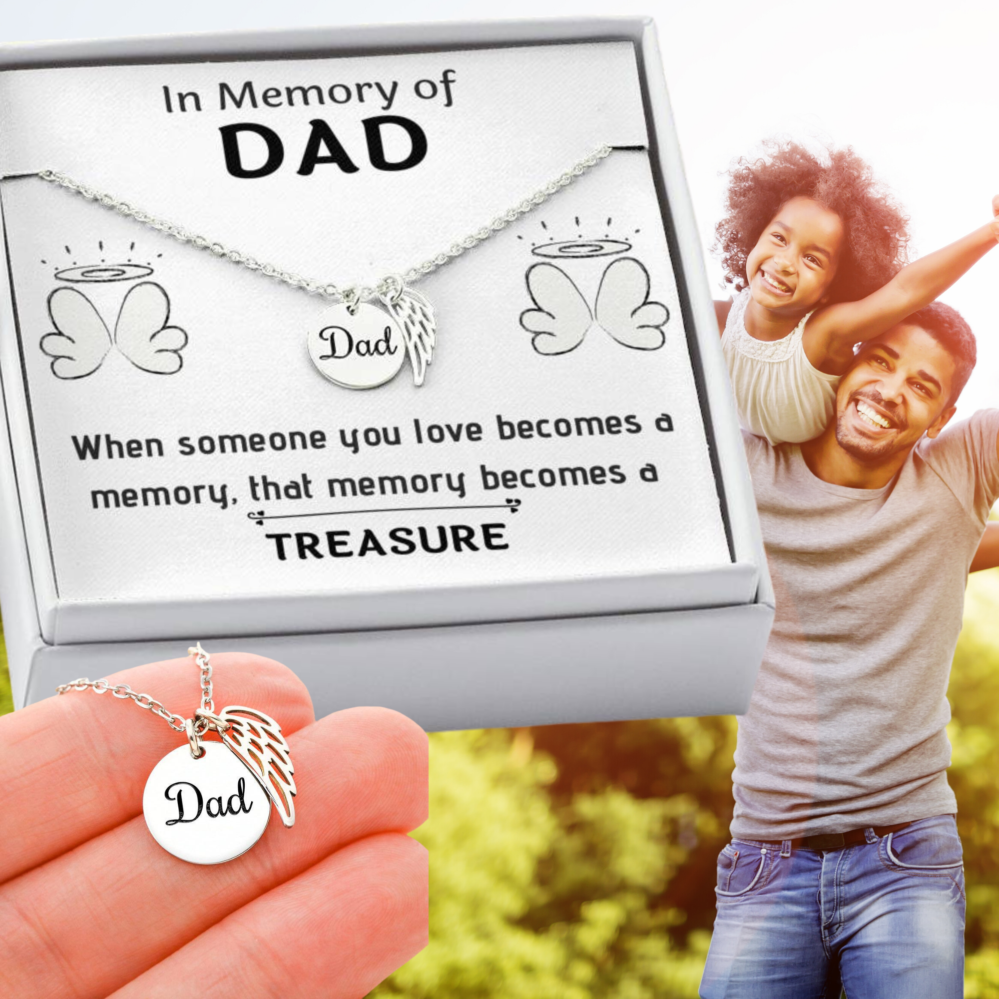 IN MEMORY OF DAD MEMORIAL NECKLACE | MESSAGE CARD | GIFT BOX - ON CLOUD NINE GIFTS