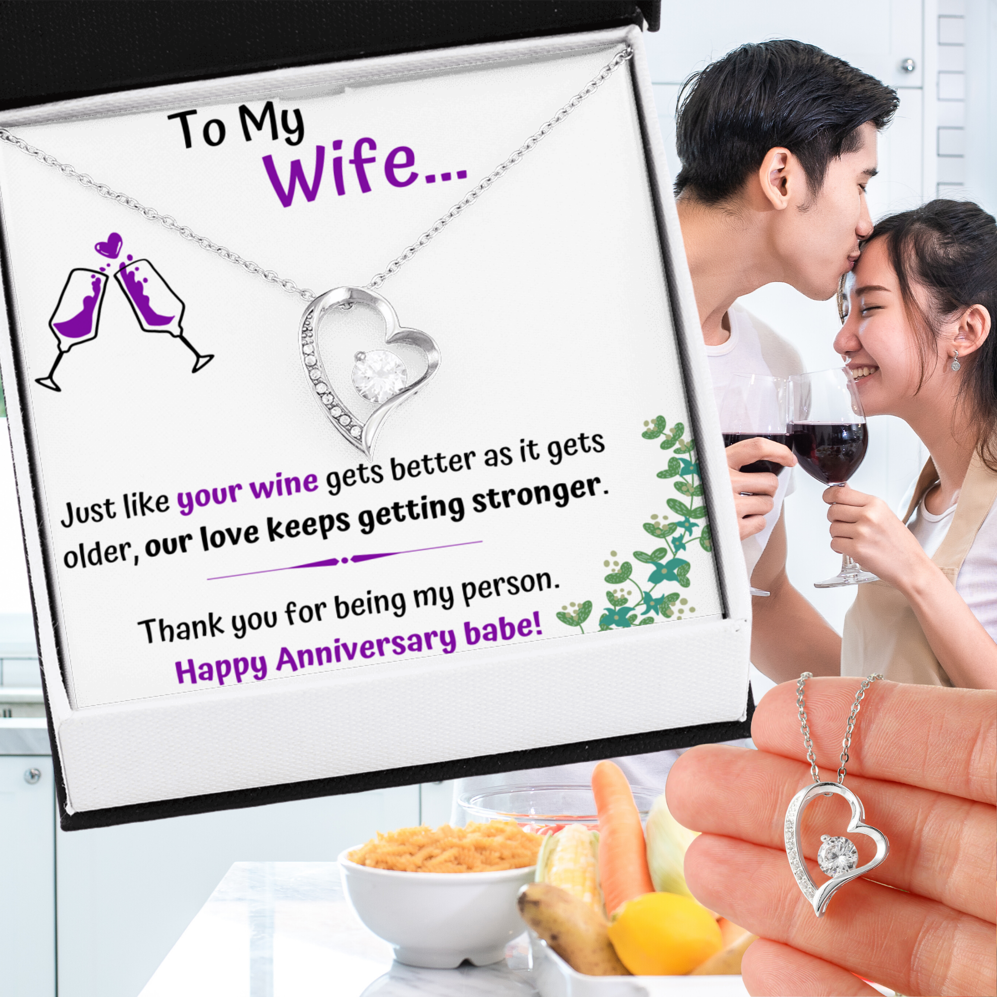TO MY WIFE, JUST LIKE YOUR WINE HEART PENDANT NECKLACE | MESSAGE CARD | GIFT BOX - ON CLOUD NINE GIFTS