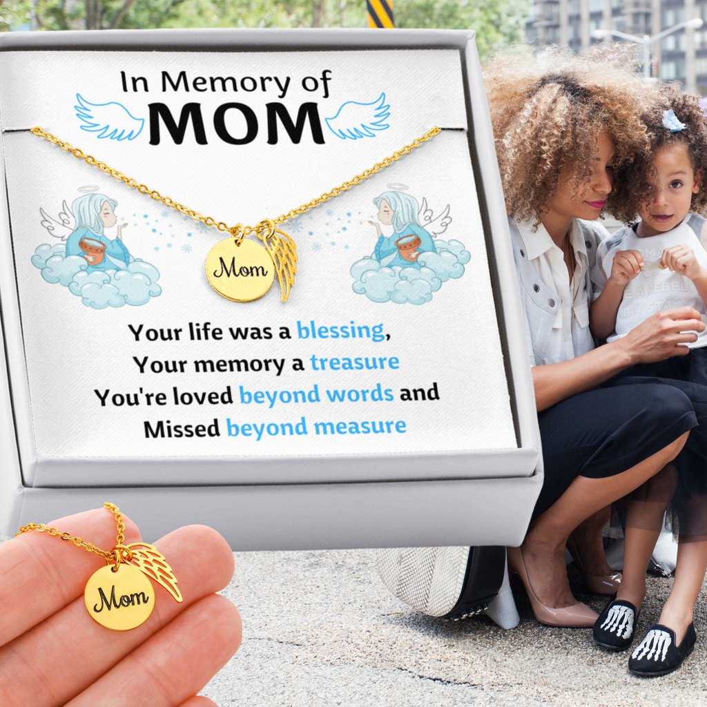 IN MEMORY OF MOM MEMORIAL NECKLACE | MESSAGE CARD | GIFT BOX - ON CLOUD NINE GIFTS