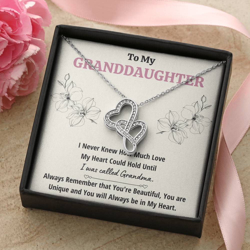 TO MY GRANDDAUGHTER "CALLED GRANDMA" DOUBLE HEARTS NECKLACE GIFT SET - ON CLOUD NINE GIFTS