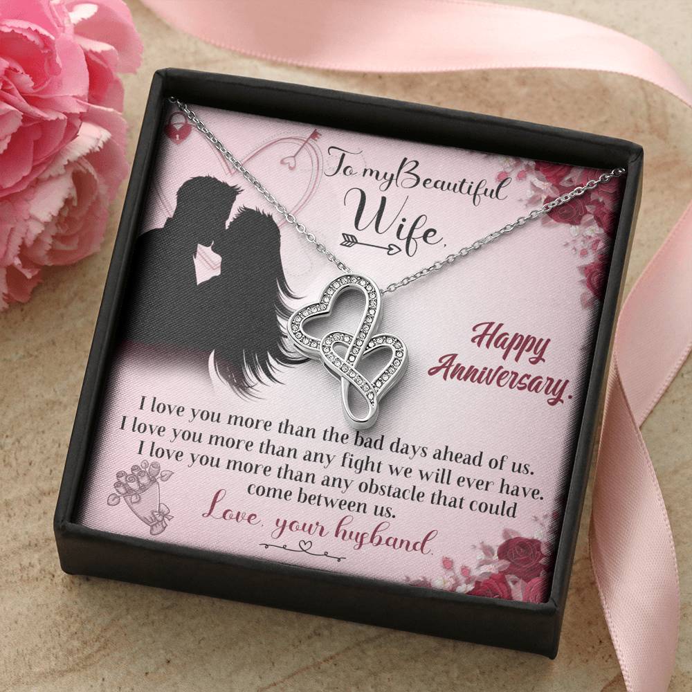 TO MY BEAUTIFUL WIFE "ANY FIGHT" DOUBLE HEARTS NECKLACE ANNIVERSARY GIFT SET - ON CLOUD NINE GIFTS