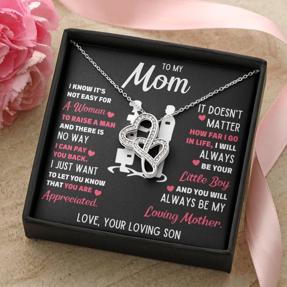 TO MY MOM LITTLE BOY WHITE DOUBLE HEARTS NECKLACE GIFT SET - ON CLOUD NINE GIFTS