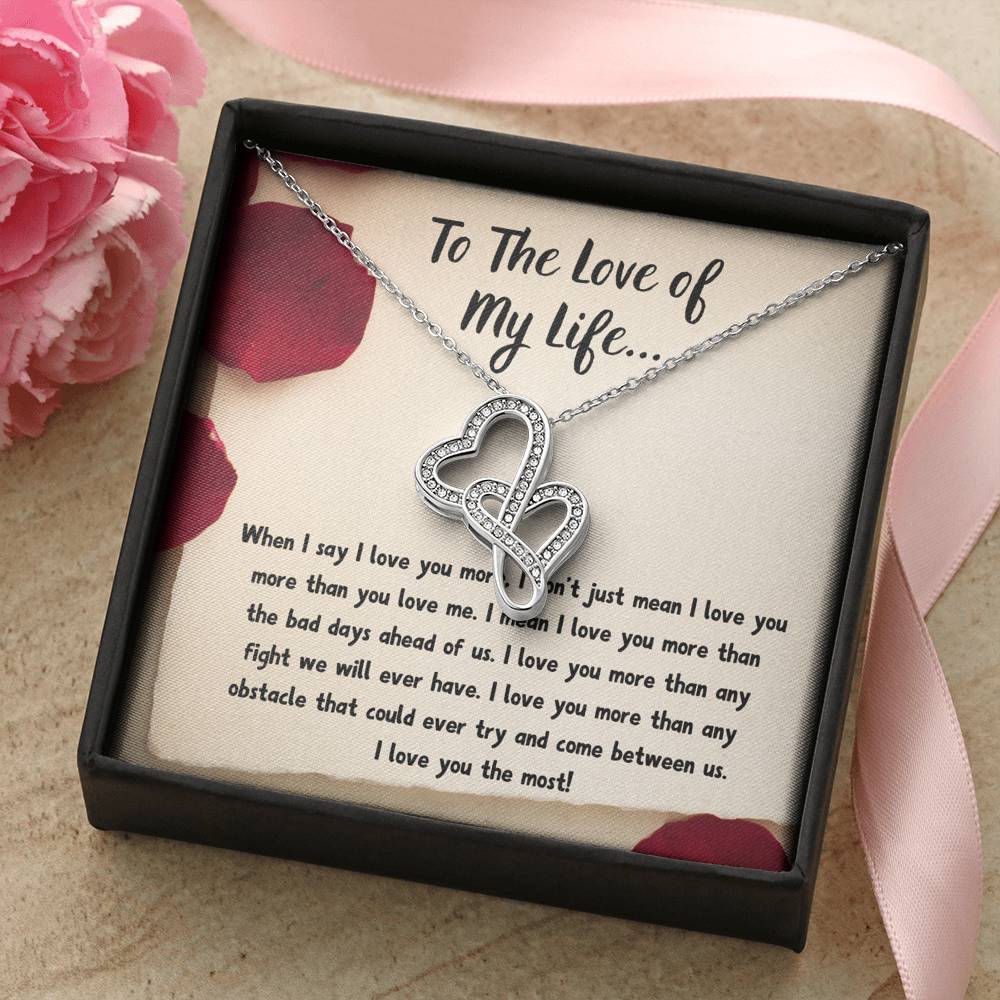 TO THE LOVE OF MY LIFE "LOVE NOTE" DOUBLE HEARTS NECKLACE GIFT SET - ON CLOUD NINE GIFTS