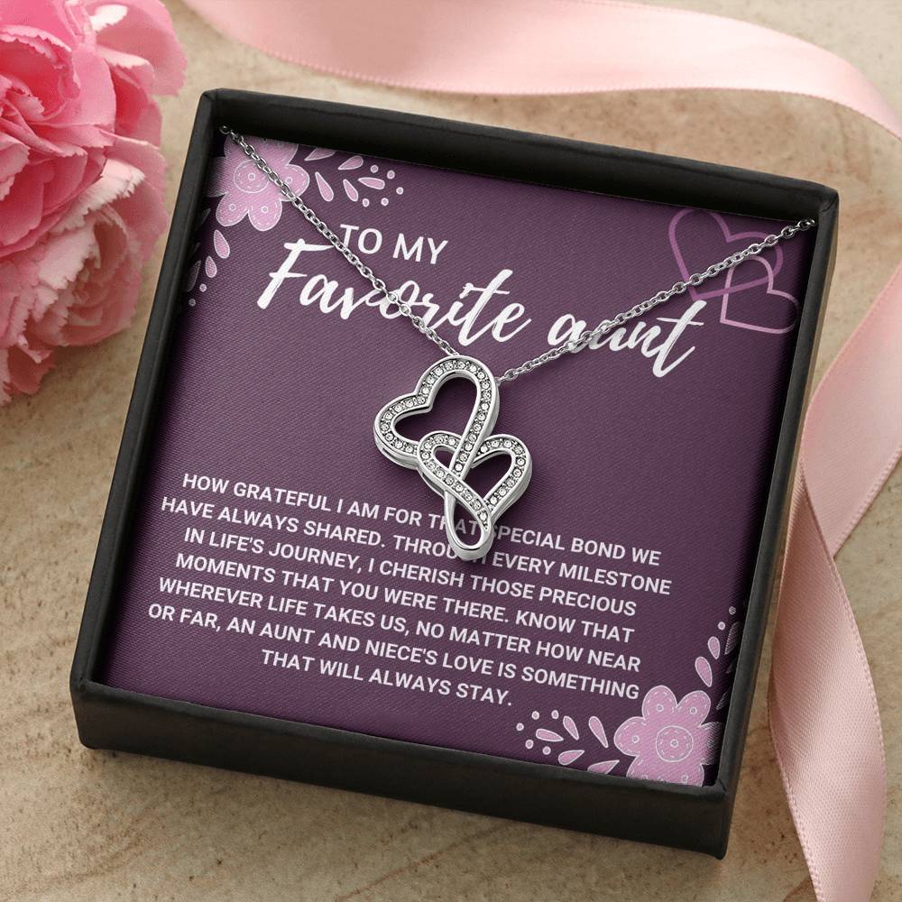 TO MY FAVORITE AUNT "LOVE WILL ALWAYS STAY" DOUBLE HEARTS NECKLACE GIFT SET - ON CLOUD NINE GIFTS