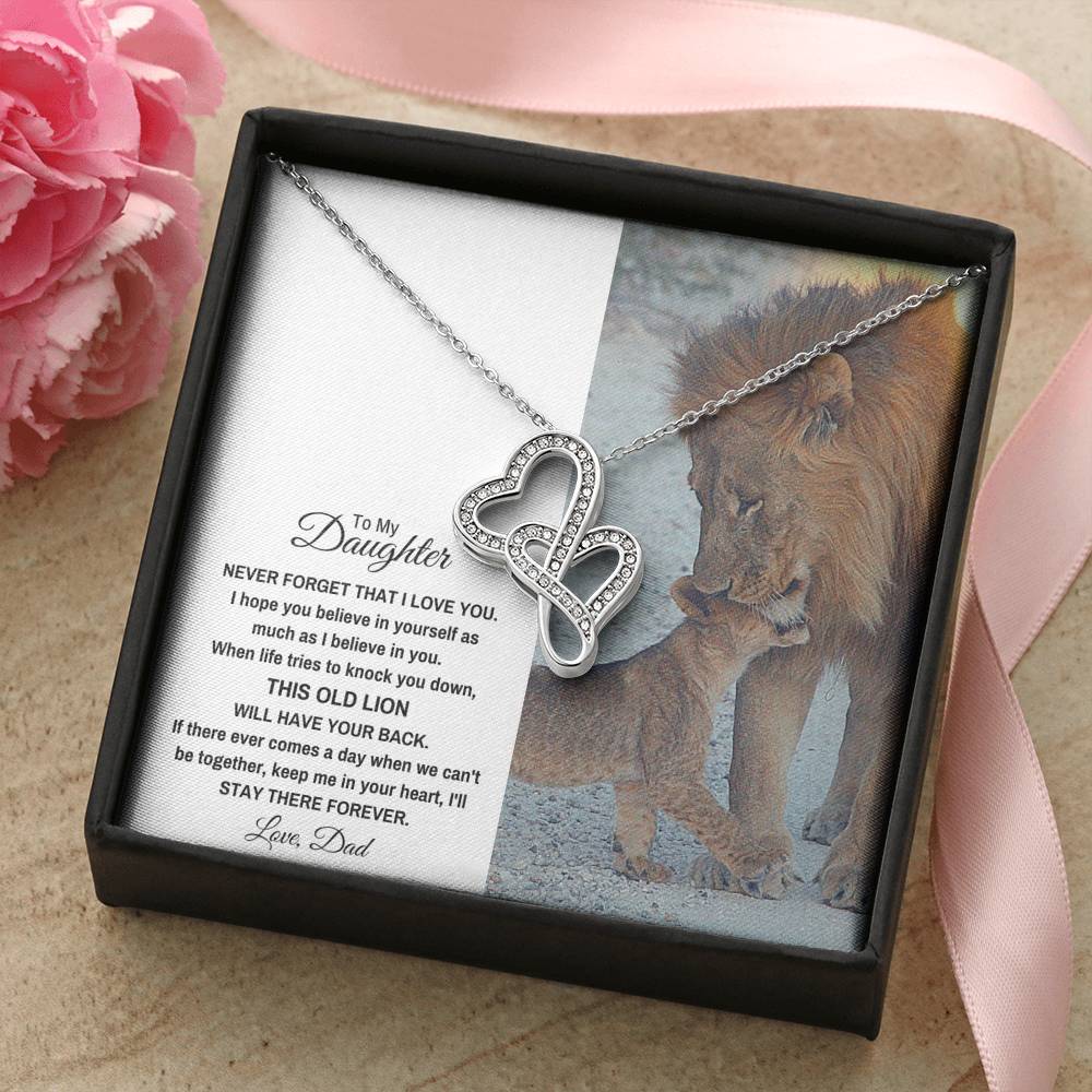 TO MY DAUGHTER "THIS OLD LION" DOUBLE HEARTS NECKLACE GIFT SET - ON CLOUD NINE GIFTS