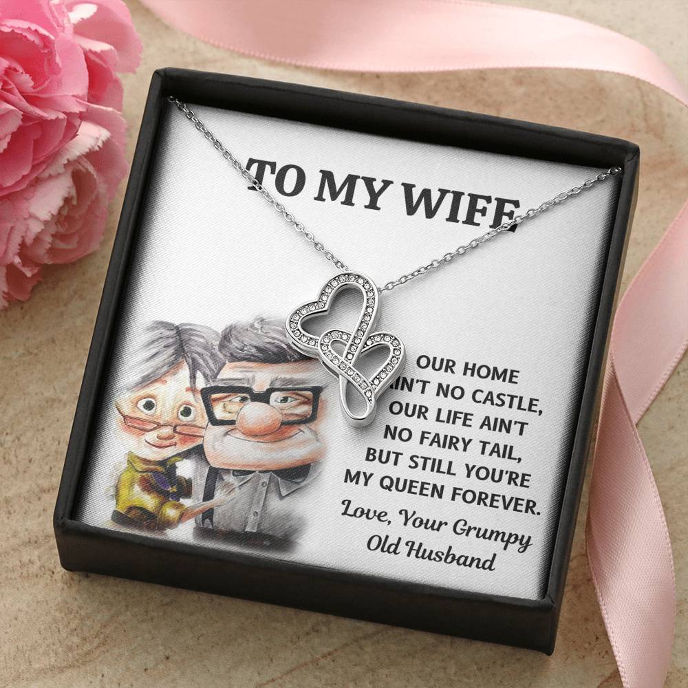 TO MY WIFE "CASTLE - UP" DOUBLE HEARTS NECKLACE GIFT SET - ON CLOUD NINE GIFTS