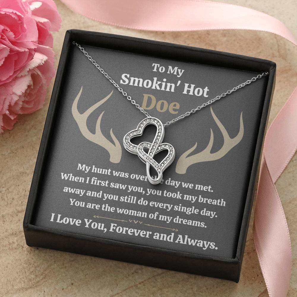 TO MY SMOKIN HOT DOE "DREAMS - DARK" DOUBLE HEARTS NECKLACE GIFT SET - ON CLOUD NINE GIFTS