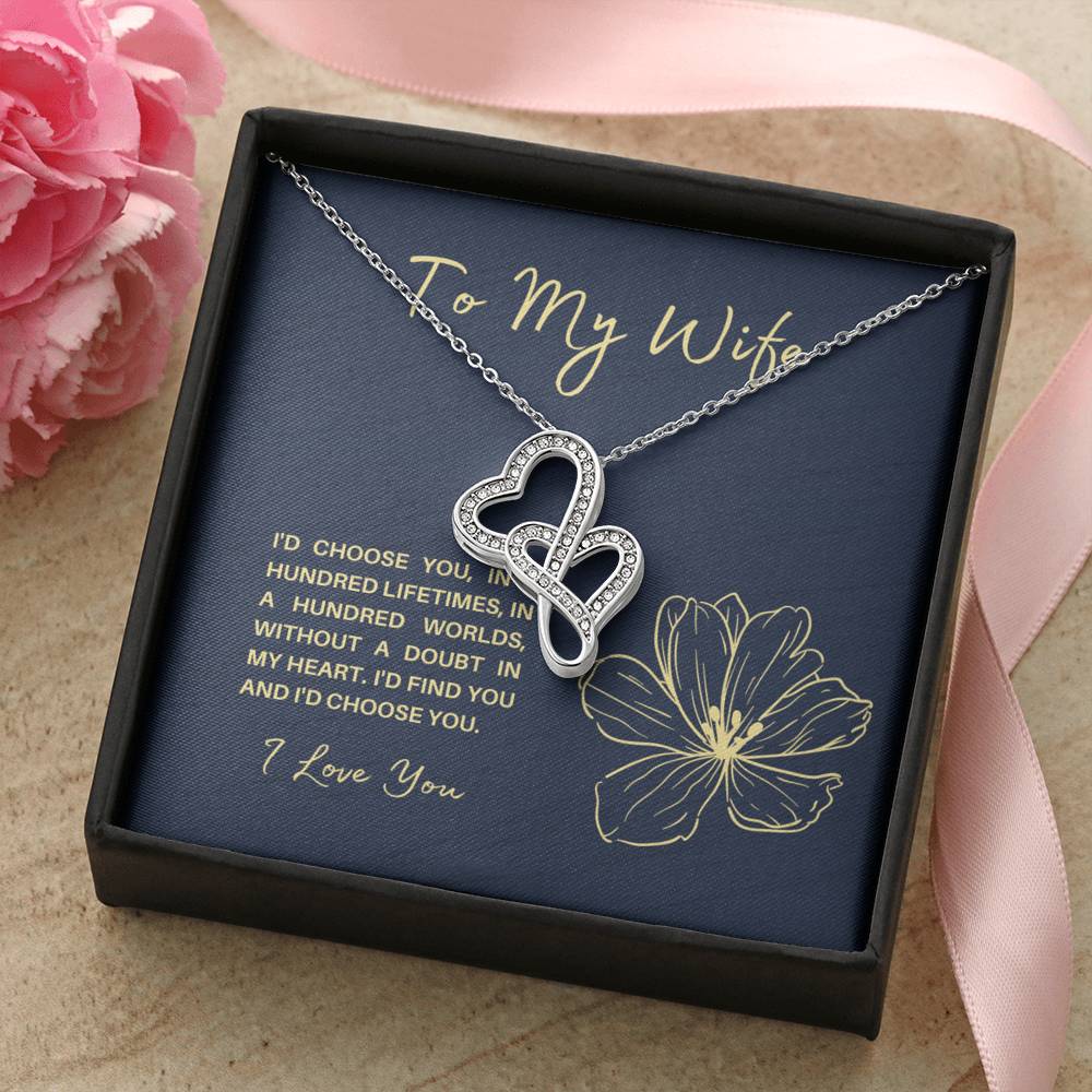 TO MY WIFE "HUNDRED LIFETIMES" DOUBLE HEARTS NECKLACE GIFT SET - ON CLOUD NINE GIFTS