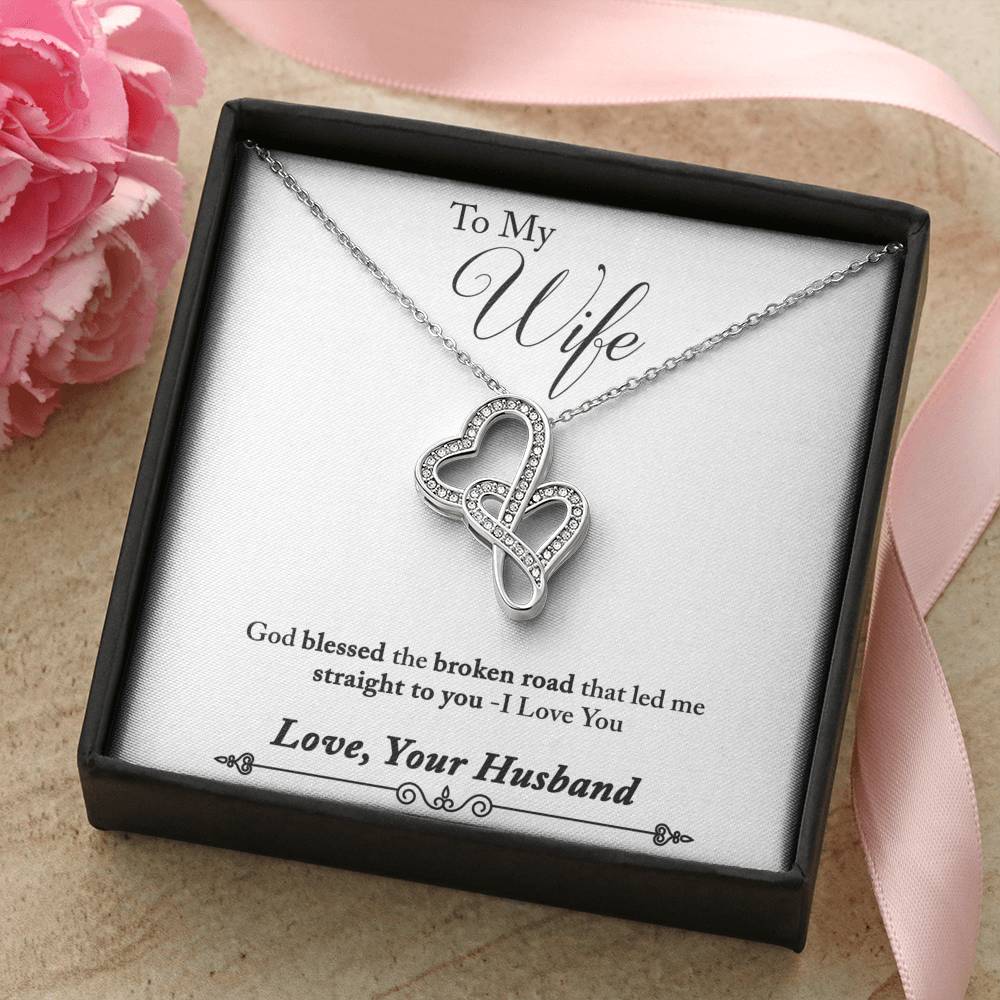 TO MY WIFE "BROKEN ROAD - SO" DOUBLE HEARTS NECKLACE GIFT SET - ON CLOUD NINE GIFTS
