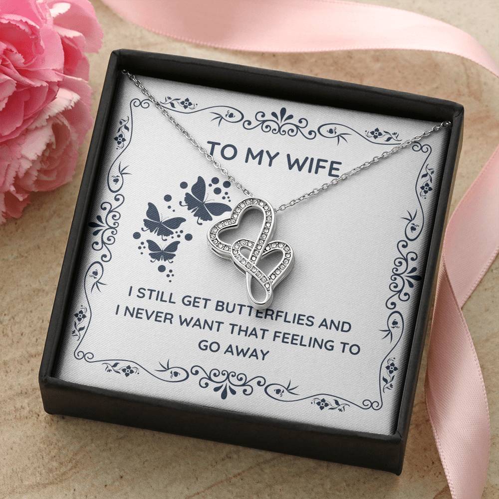 TO MY WIFE "BUTTERFLIES" DOUBLE HEARTS NECKLACE GIFT SET - ON CLOUD NINE GIFTS