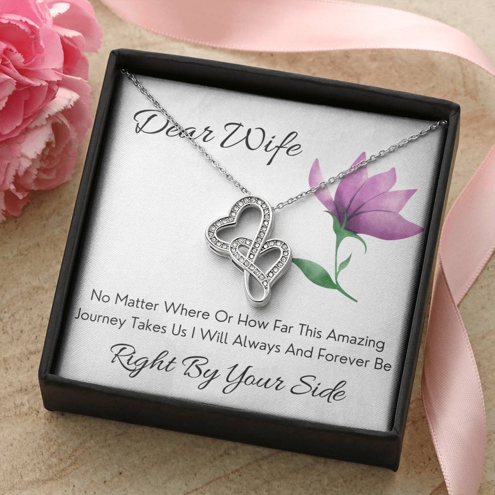 DEAR WIFE "BY YOUR SIDE" DOUBLE HEARTS NECKLACE GIFT SET - ON CLOUD NINE GIFTS