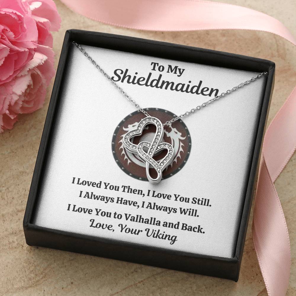 TO MY SHIELDMAIDEN "ALWAYS WILL - RED" DOUBLE HEARTS NECKLACE GIFT SET - ON CLOUD NINE GIFTS