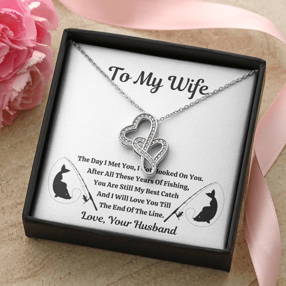 TO MY WIFE "FISHING" DOUBLE HEARTS NECKLACE GIFT SET - ON CLOUD NINE GIFTS