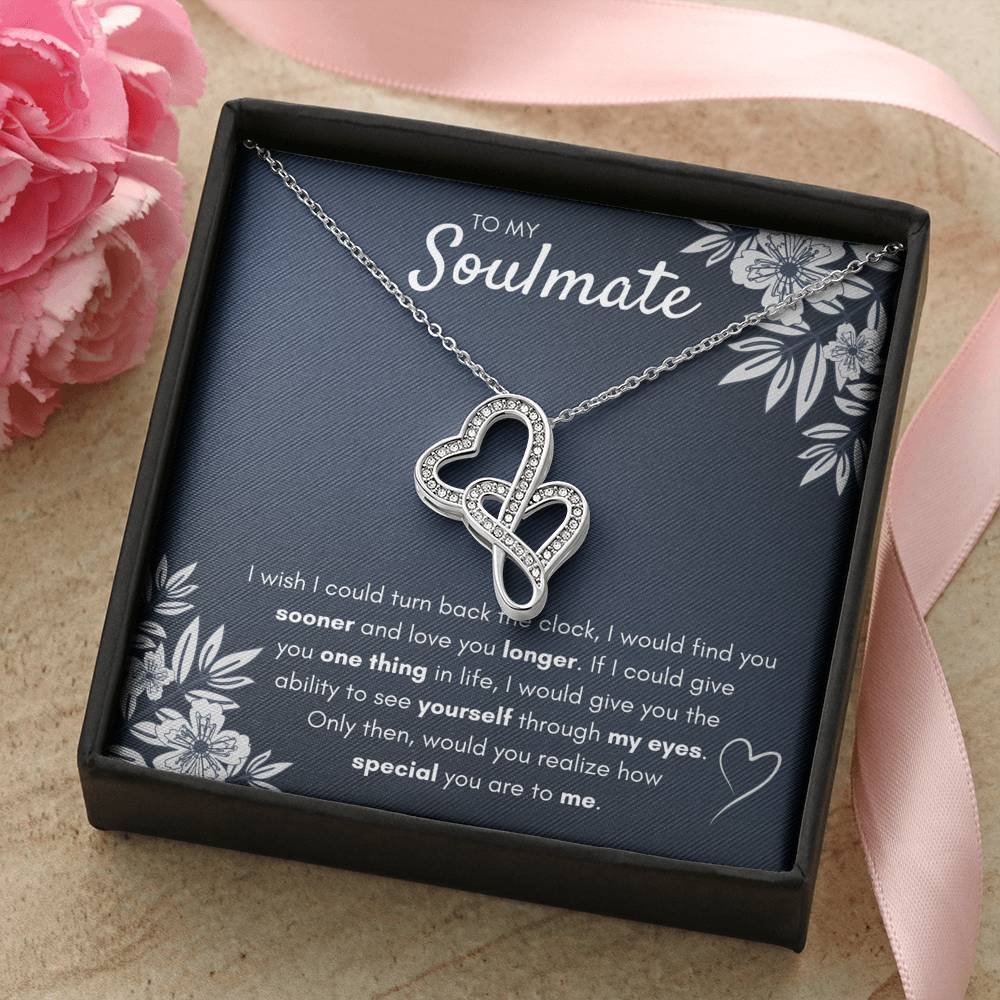 TO MY SOULMATE "FIND YOU SOONER" DOUBLE HEARTS NECKLACE GIFT SET - ON CLOUD NINE GIFTS