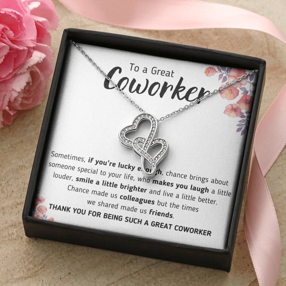 TO A GREAT COWORKER "A LITTLE BETTER" DOUBLE HEARTS NECKLACE GIFT SET - ON CLOUD NINE GIFTS