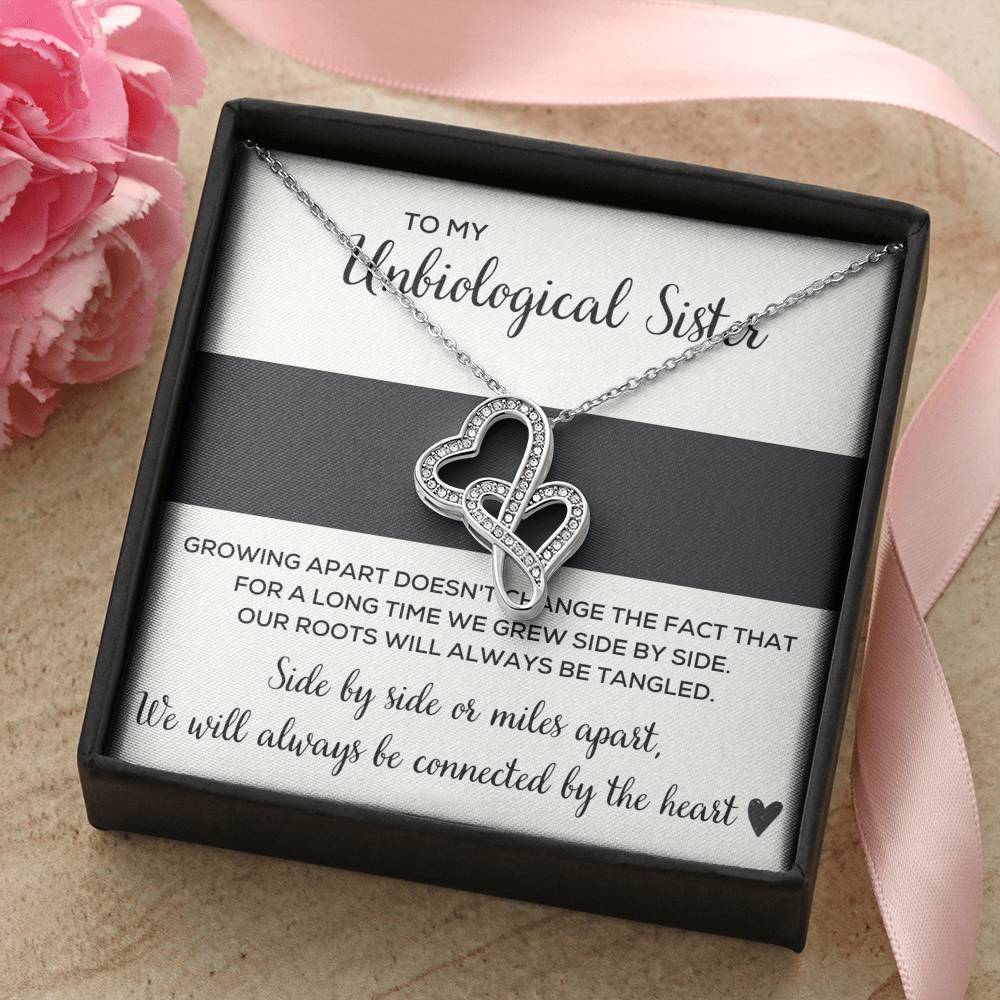 TO MY UNBIOLOGICAL SISTER "TANGLED" DOUBLE HEARTS NECKLACE GIFT SET - ON CLOUD NINE GIFTS