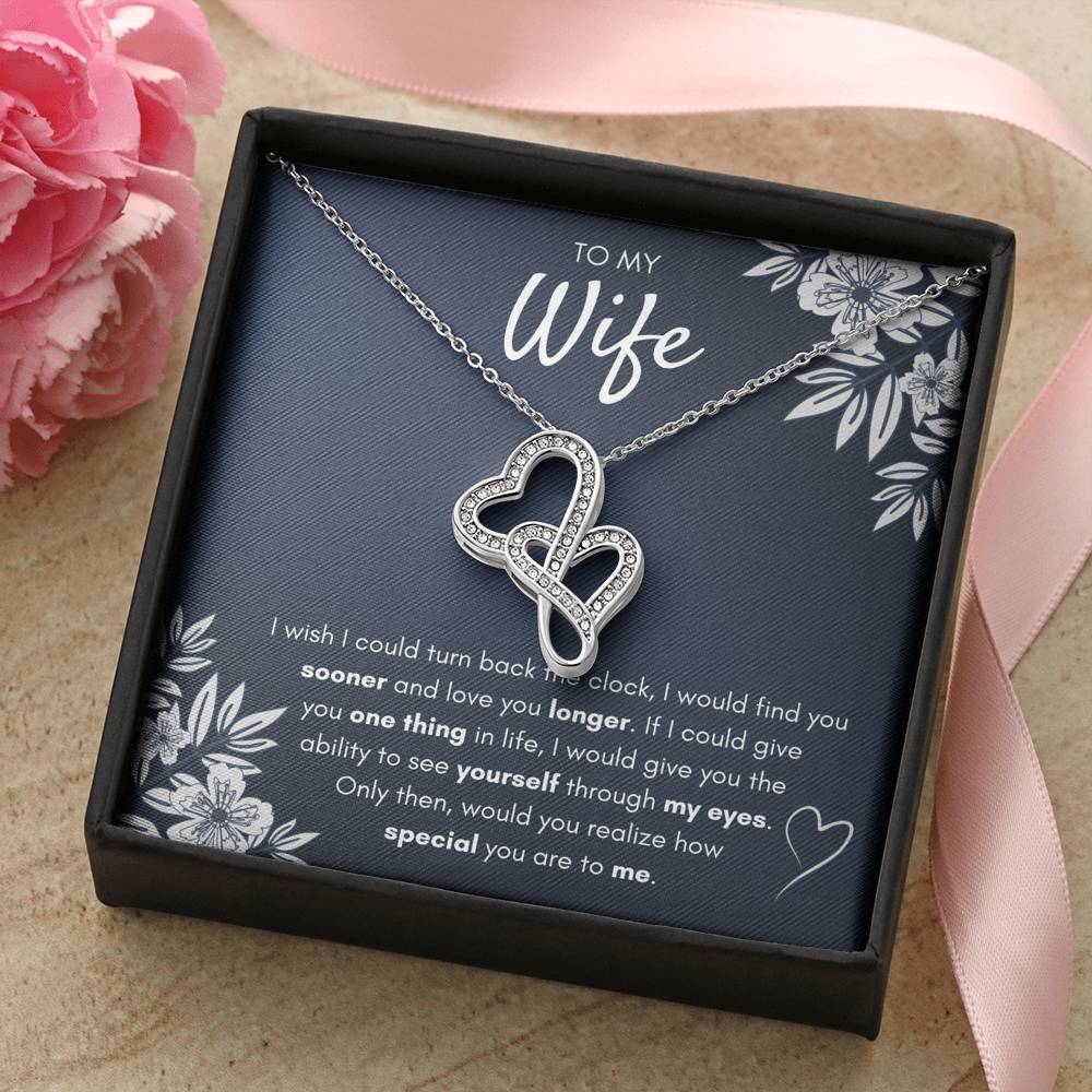 TO MY WIFE "FIND YOU SOONER" DOUBLE HEARTS NECKLACE GIFT SET - ON CLOUD NINE GIFTS
