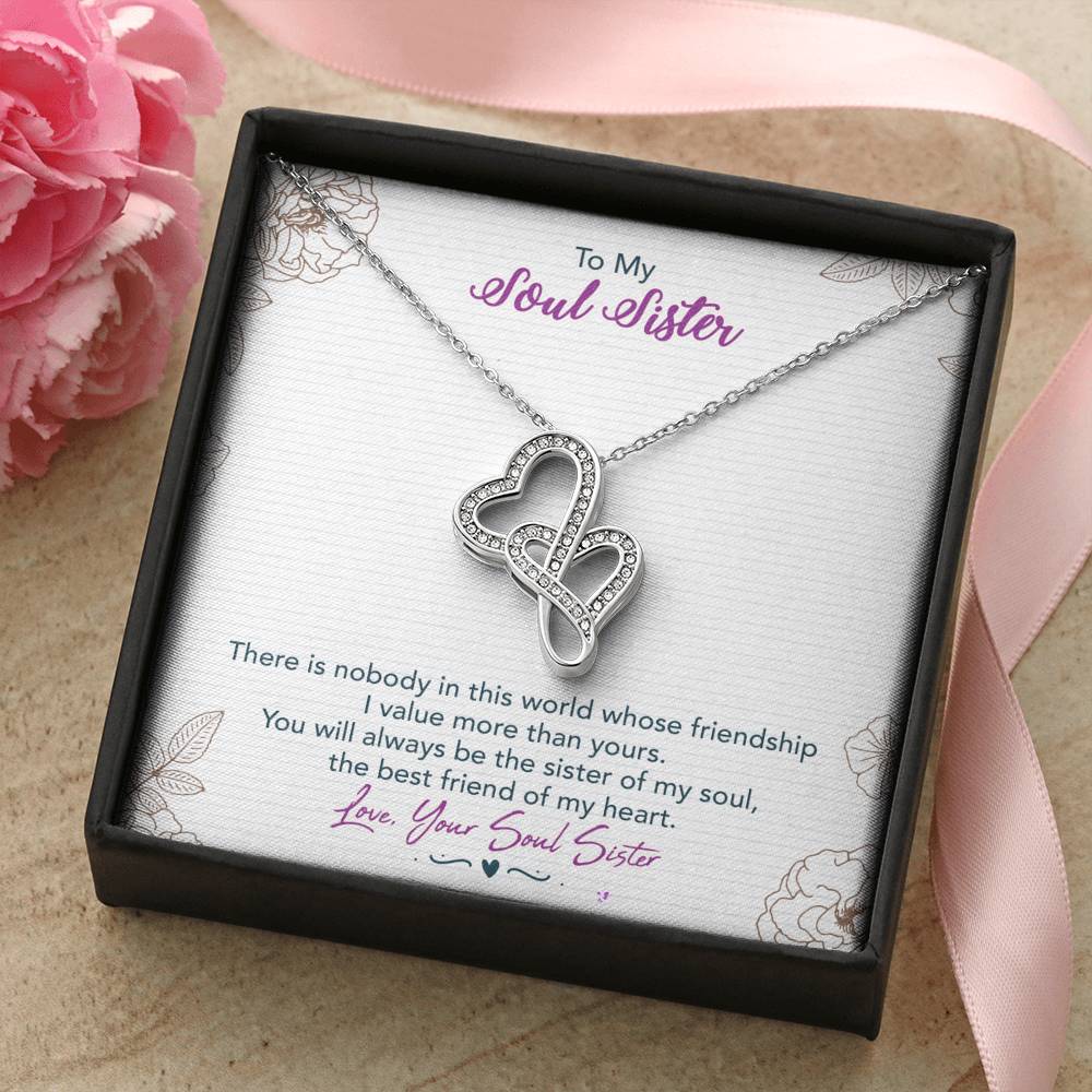 TO MY SOUL SISTER "THIS WORLD - SO" DOUBLE HEARTS NECKLACE GIFT SET - ON CLOUD NINE GIFTS