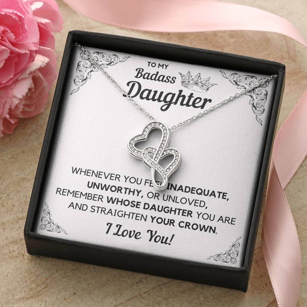 TO MY BADASS DAUGHTER CROWN DECORATION DOUBLE HEARTS NECKLACE GIFT SET - ON CLOUD NINE GIFTS