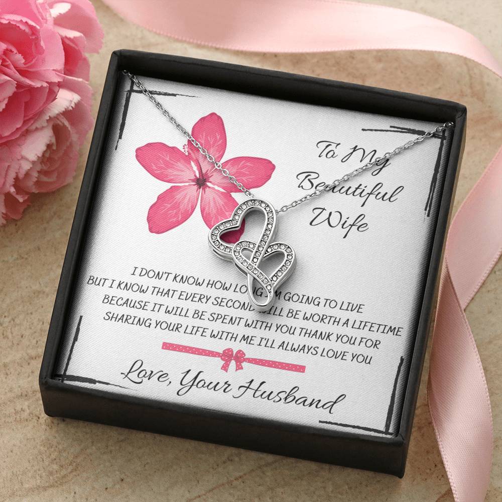 TO MY BEAUTIFUL WIFE "EVERY SECOND" DOUBLE HEARTS NECKLACE GIFT SET - ON CLOUD NINE GIFTS