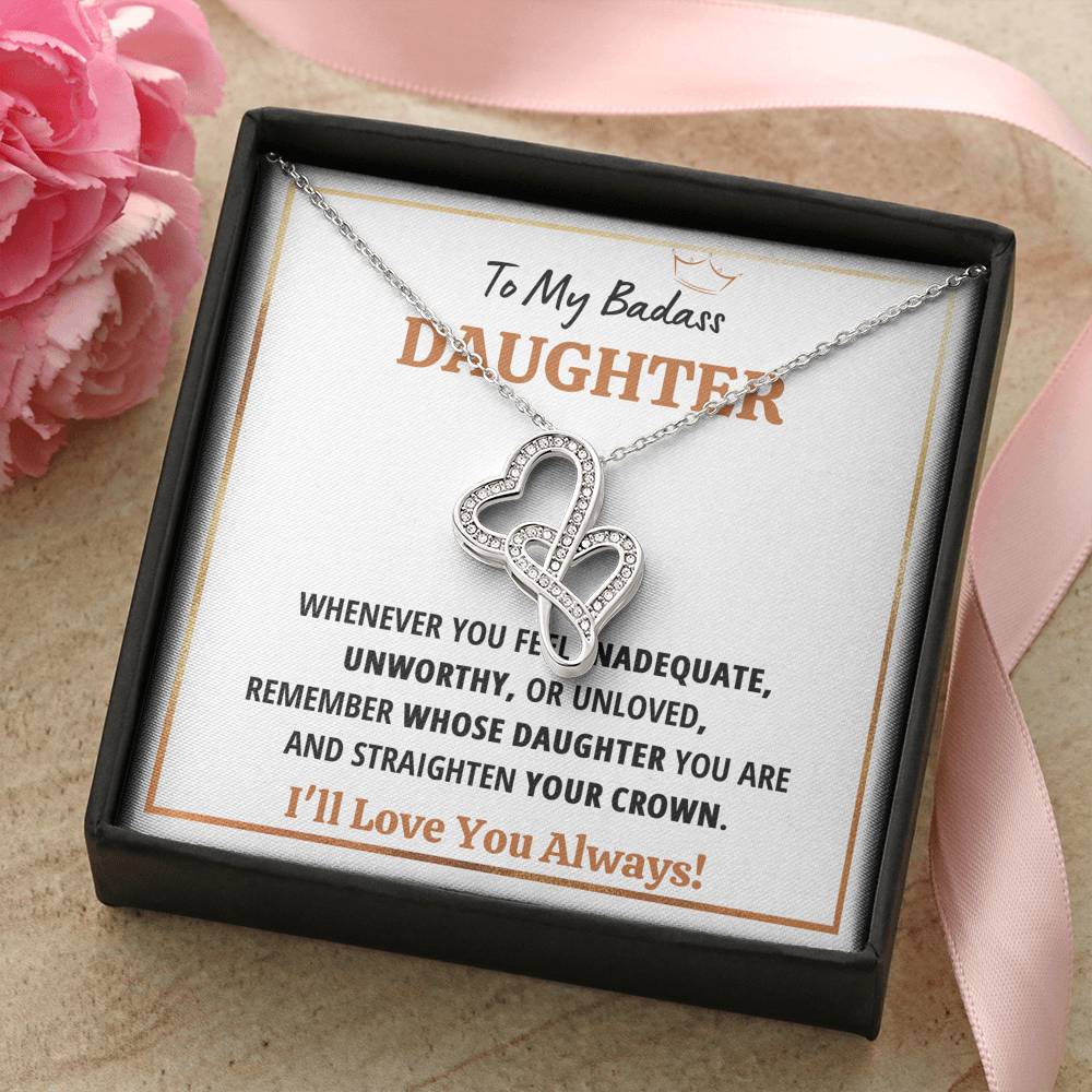 TO MY BADASS DAUGHTER CROWN DOUBLE HEARTS NECKLACE GIFT SET - ON CLOUD NINE GIFTS