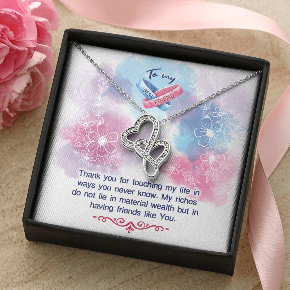 TO MY BEST FRIEND "MY RICHES" DOUBLE HEARTS NECKLACE GIFT SET - ON CLOUD NINE GIFTS