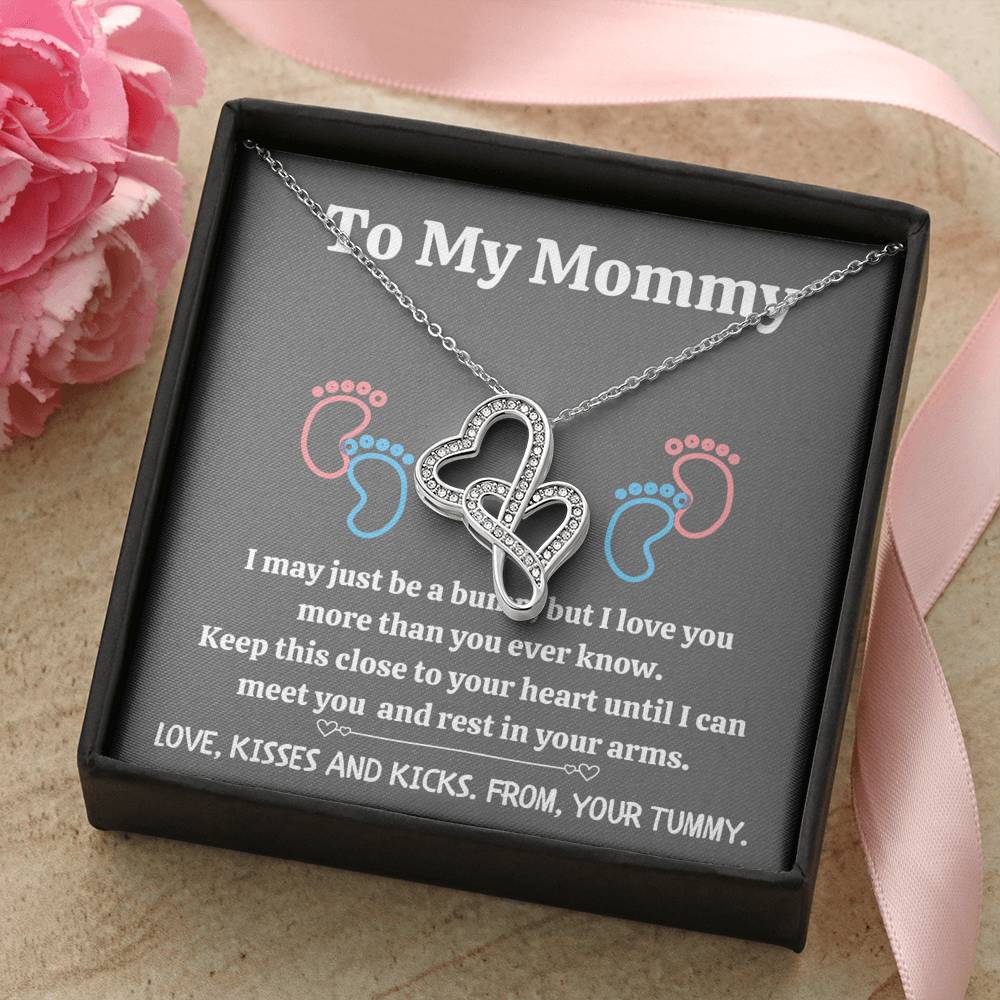 TO MY MOMMY "BABY FEET - GRAY" DOUBLE HEARTS NECKLACE GIFT SET - ON CLOUD NINE GIFTS