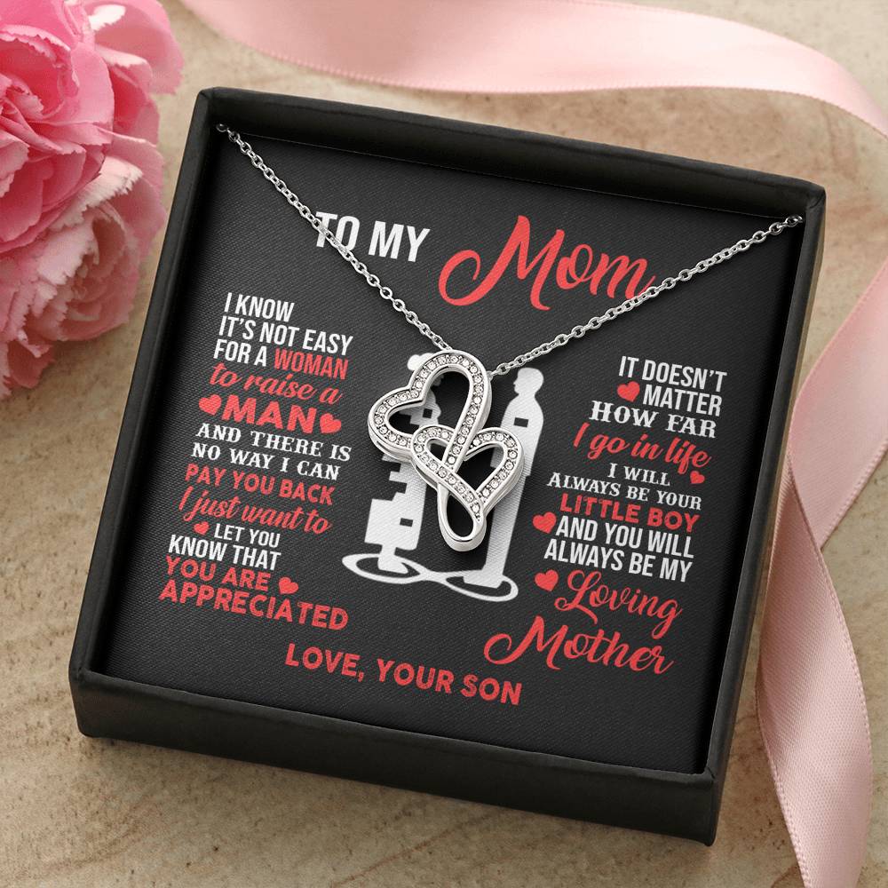 TO MY MOM LITTLE BOY DOUBLE HEARTS NECKLACE GIFT SET - ON CLOUD NINE GIFTS
