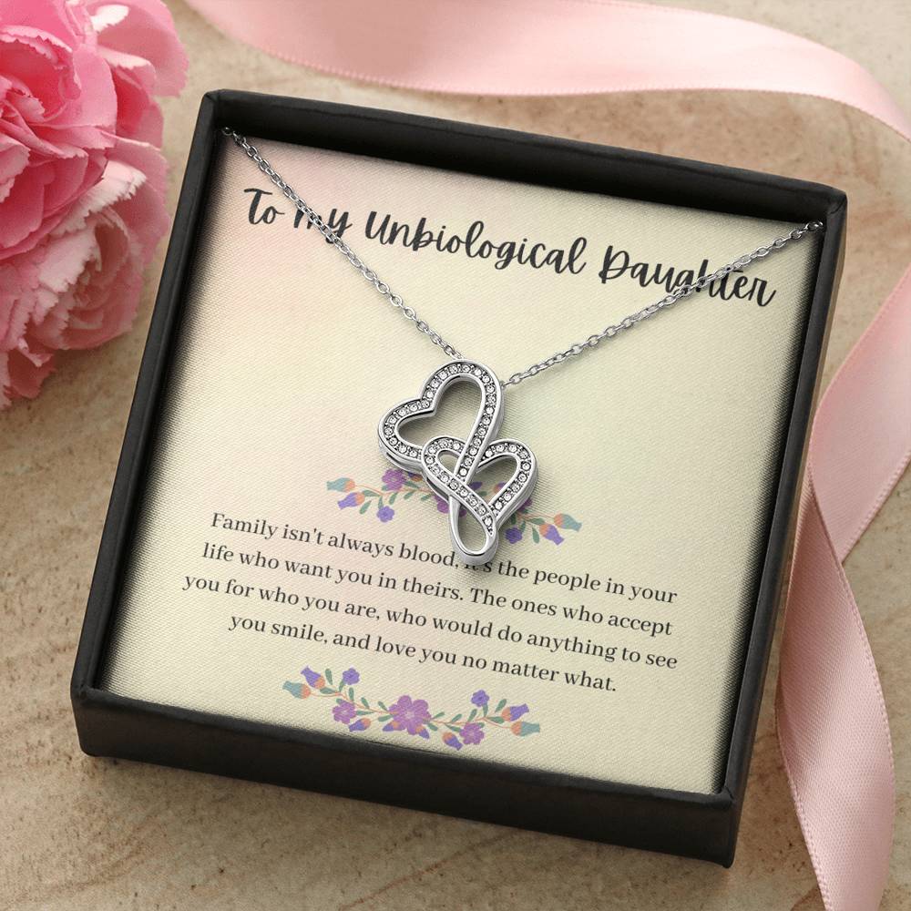 TO MY UNBIOLOGICAL DAUGHTER "SMILE" DOUBLE HEARTS NECKLACE GIFT SET - ON CLOUD NINE GIFTS