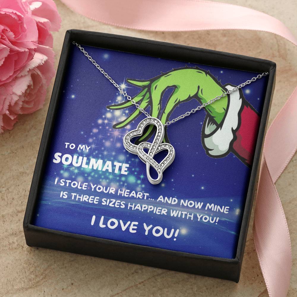 TO MY SOULMATE "THREE SIZES HAPPIER - TREE" DOUBLE HEARTS NECKLACE GIFT SET - ON CLOUD NINE GIFTS