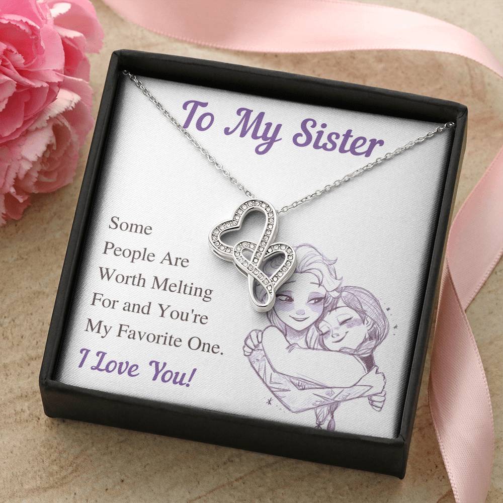 TO MY SISTER WORTH MELTING DOUBLE HEARTS NECKLACE GIFT SET - ON CLOUD NINE GIFTS