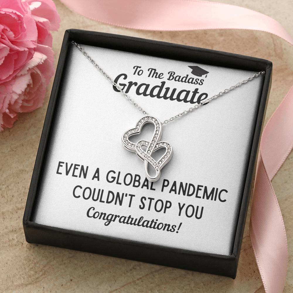 TO THE BADASS GRADUATE STOP DOUBLE HEARTS NECKLACE GIFT SET - ON CLOUD NINE GIFTS