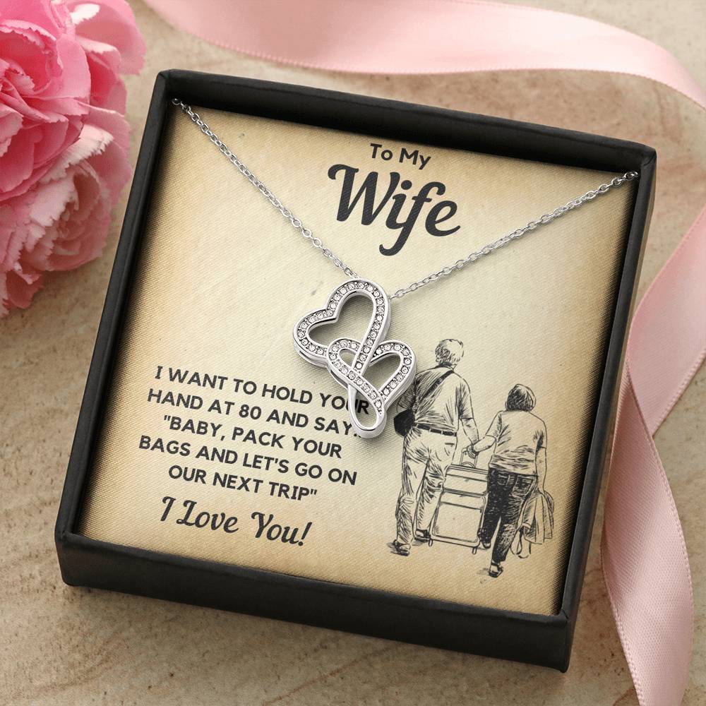 TO MY WIFE BAGS DOUBLE HEARTS NECKLACE GIFT SET - ON CLOUD NINE GIFTS