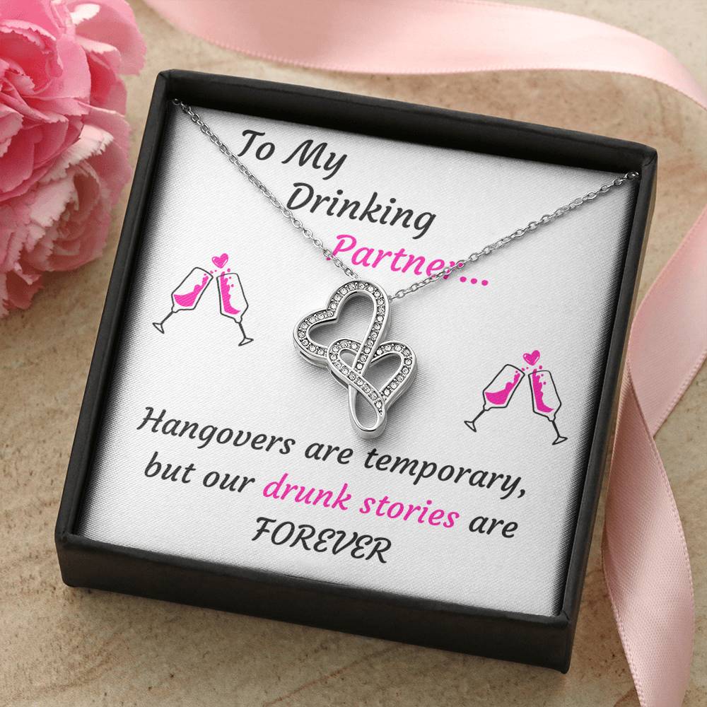 DRINKING PARTNERS DOUBLE HEARTS NECKLACE GIFT SET - ON CLOUD NINE GIFTS