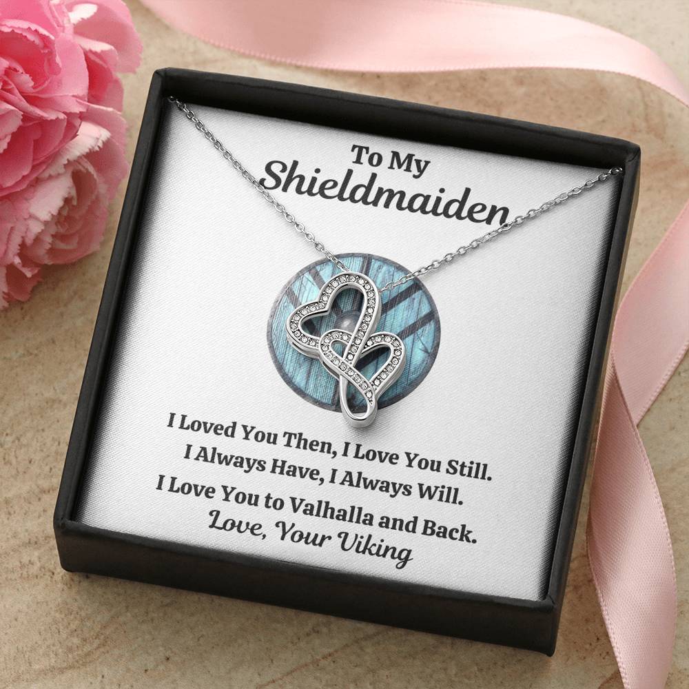 TO MY SHIELDMAIDEN "ALWAYS WILL - BLUE" DOUBLE HEARTS NECKLACE GIFT SET - ON CLOUD NINE GIFTS
