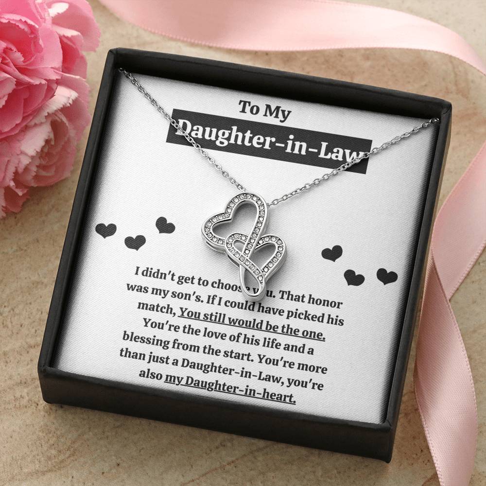 TO MY DAUGHTER-IN-LAW "BLESSING FROM THE START" DOUBLE HEARTS NECKLACE GIFT SET - ON CLOUD NINE GIFTS