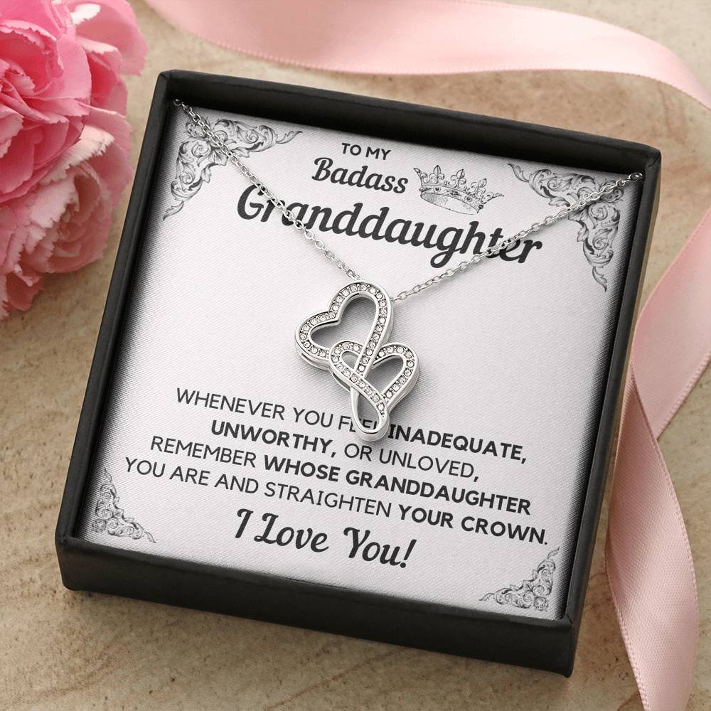 TO MY BADASS GRANDDAUGHTER CROWN DECORATION DOUBLE HEARTS NECKLACE GIFT SET - ON CLOUD NINE GIFTS