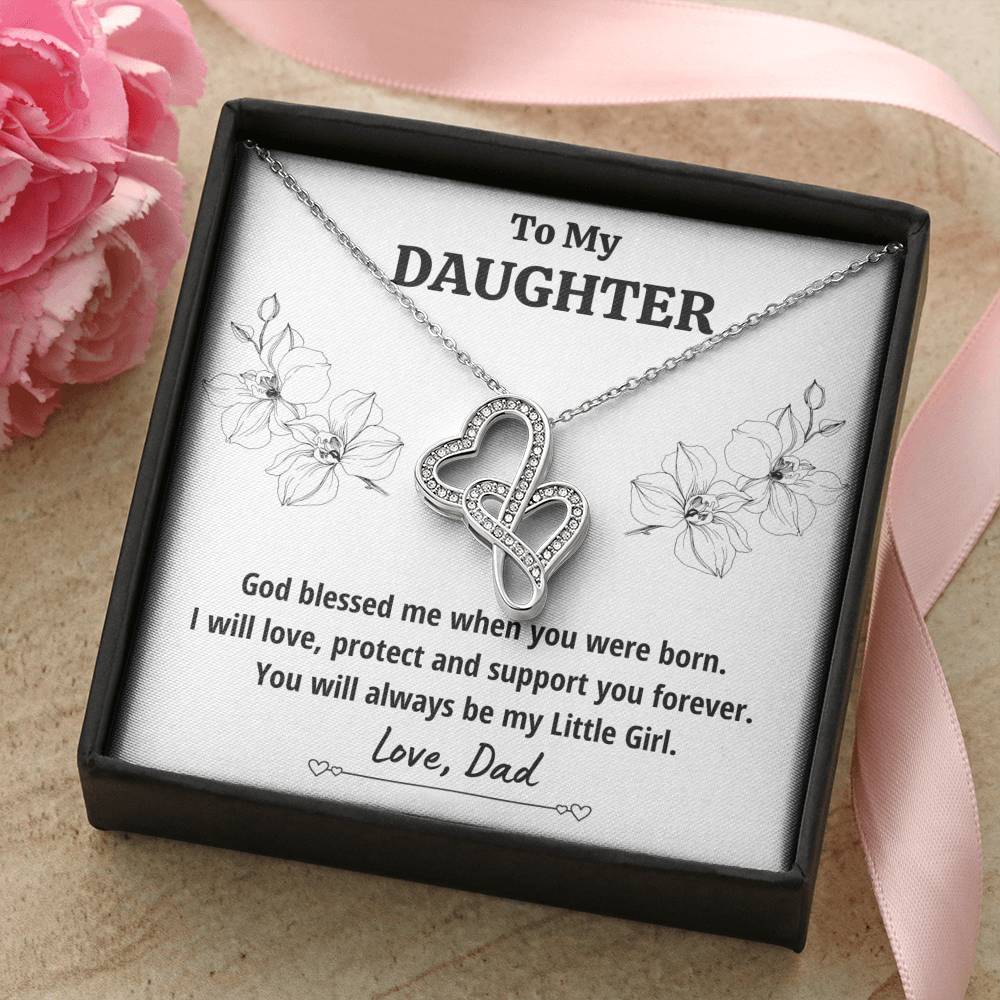 TO MY DAUGHTER FROM DAD "LITTLE GIRL" DOUBLE HEARTS NECKLACE GIFT SET - ON CLOUD NINE GIFTS