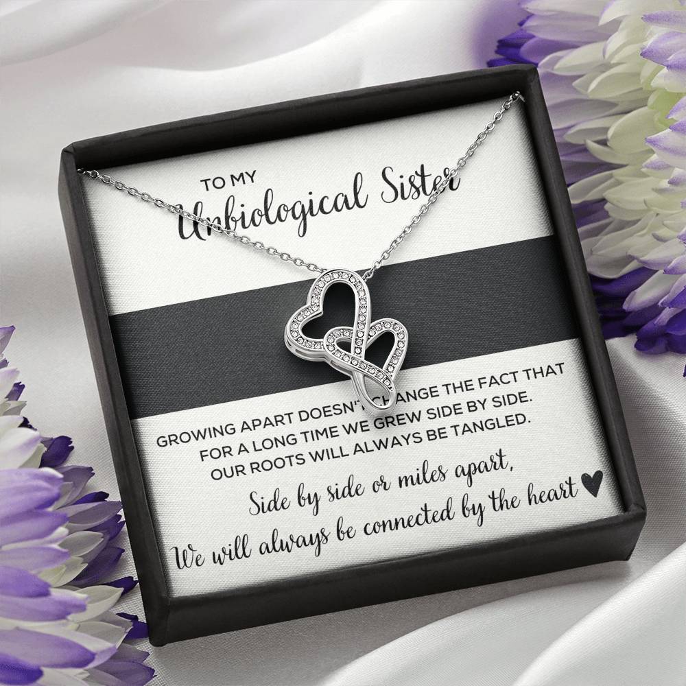 TO MY UNBIOLOGICAL SISTER "TANGLED" DOUBLE HEARTS NECKLACE GIFT SET - ON CLOUD NINE GIFTS
